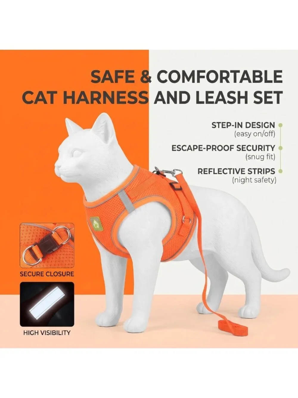 Escape Proof Cat Harness and Leash Set - Adjustable, Comfortable, No Slip